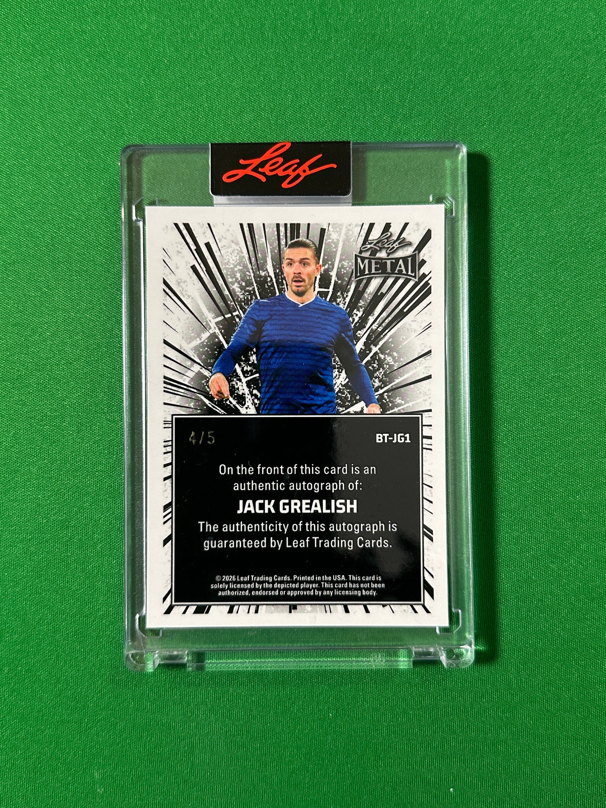 Jack Grealish Autograph 4/5 England Leaf Glory of the Game 2026 football card back