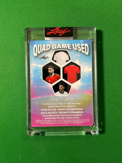 Toni Kroos, Marcus Rashford, Declan Rice & Bruno Fernandes Relic 24/35 Leaf Glory of the Game 2026 football card back
