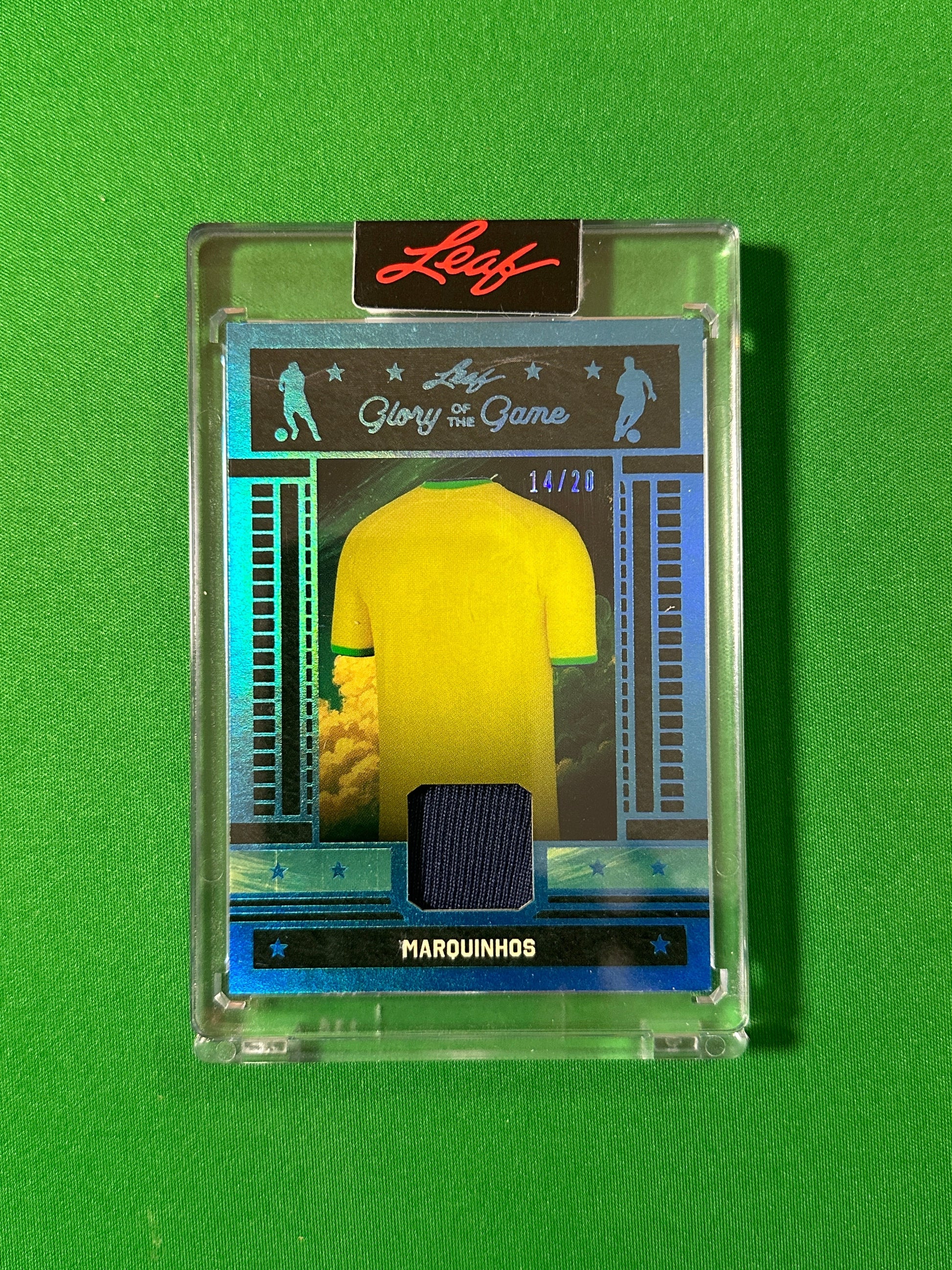 Marquinhos Relic 14/20 Brazil Leaf Glory of the Game 2026 football card Front