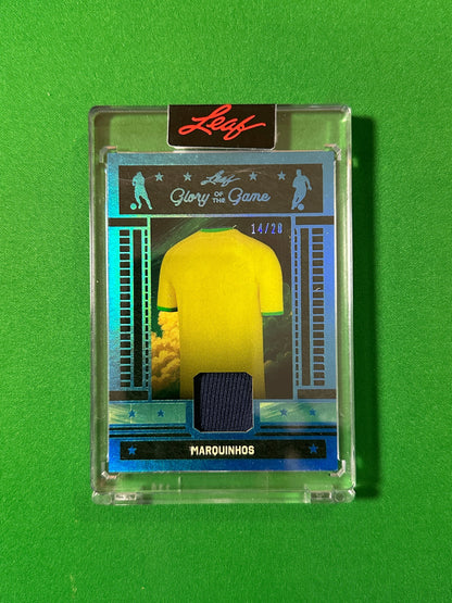 Marquinhos Relic 14/20 Brazil Leaf Glory of the Game 2026 football card Front