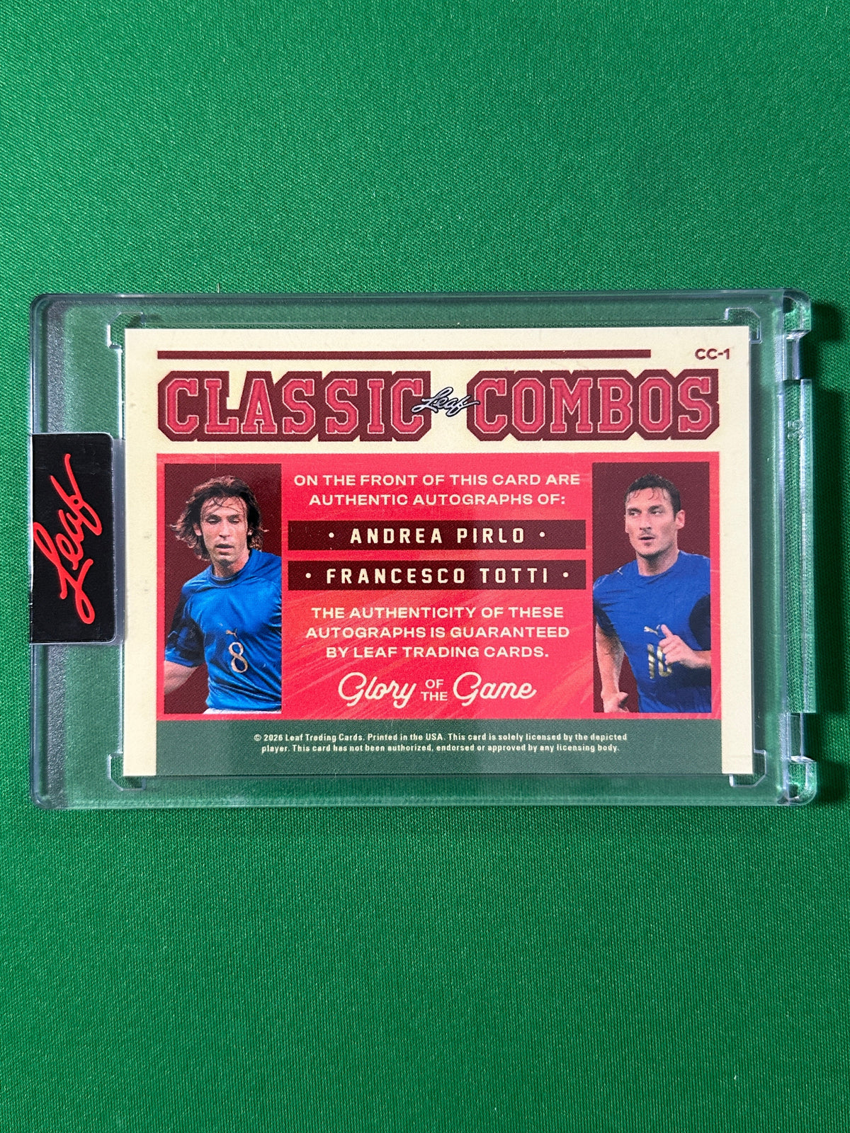 Andrea Pirlo & Francesco Totti Autograph 12/15 Italy Leaf Glory of the Game 2026 football card back