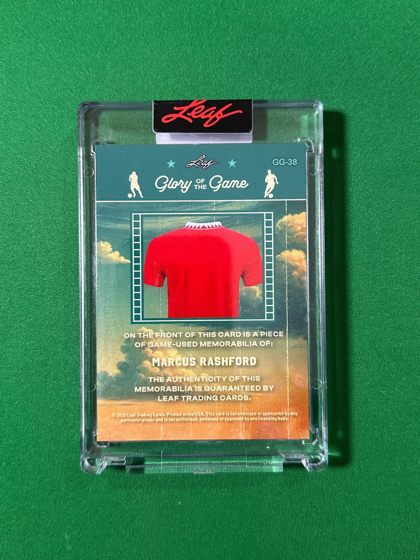 Marcus Rashford Relic 2/5 Manchester United Leaf Glory of the Game 2026 football card back