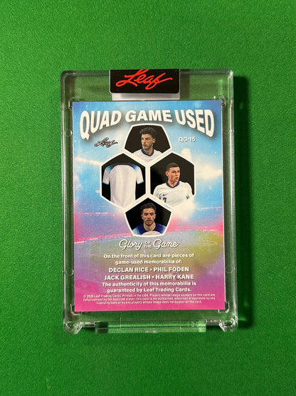 Declan Rice, Phil Foden, Jack Grealish & Harry Kane Relic 5/35 England Leaf Glory of the Game 2026 football card back