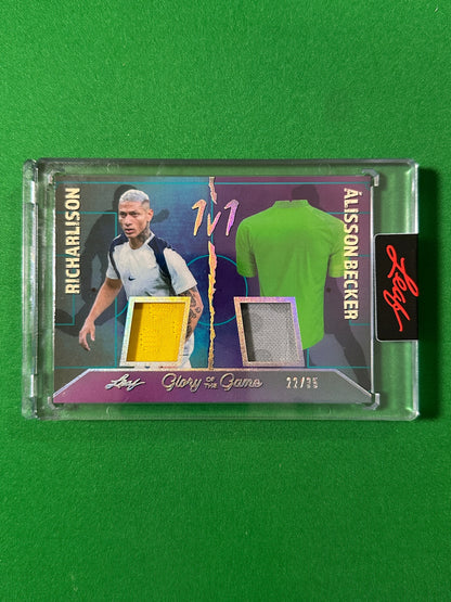 Richarlison & Alisson Becker Relic 22/35 Brazil Leaf Glory of the Game 2026 football card Front