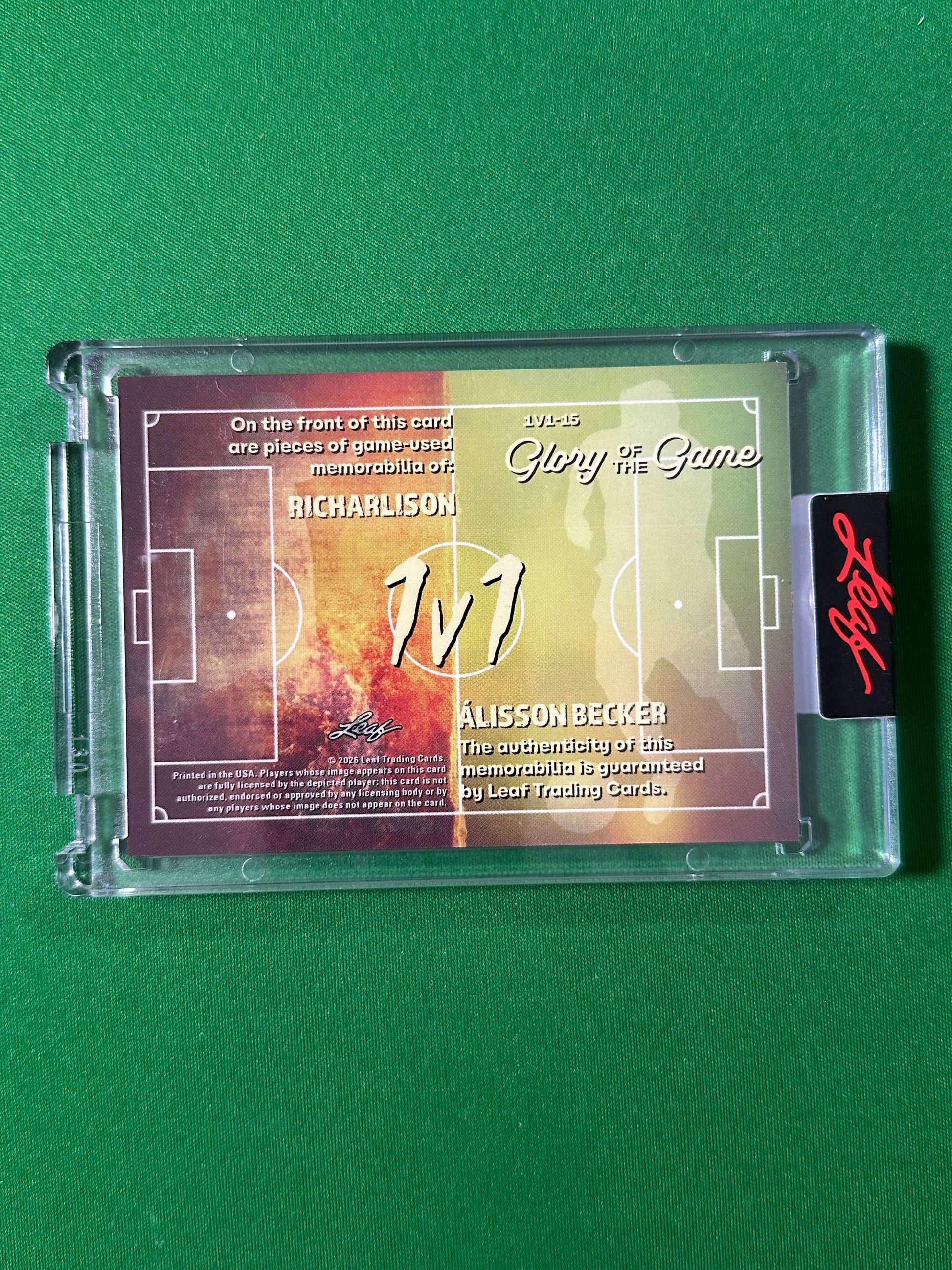 Richarlison & Alisson Becker Relic 22/35 Brazil Leaf Glory of the Game 2026 football card back