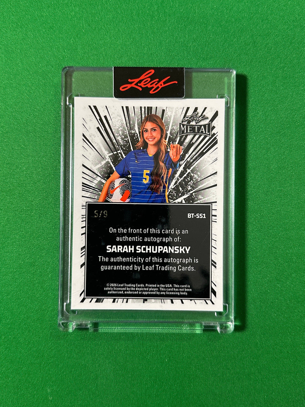 Sarah Schupansky Autograph 5/9 USA Leaf Glory of the Game 2026 football card back