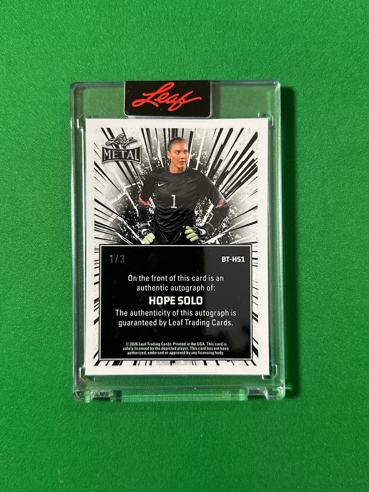 Hope Solo Autograph 1/3 USA Leaf Glory of the Game 2026 football card back