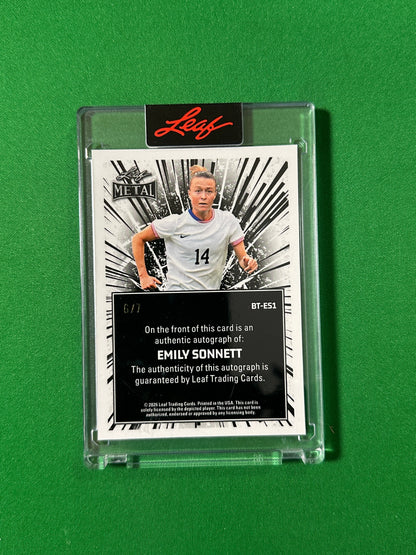 Emily Sonnett Autograph 6/7 USA Leaf Glory of the Game 2026 football card back