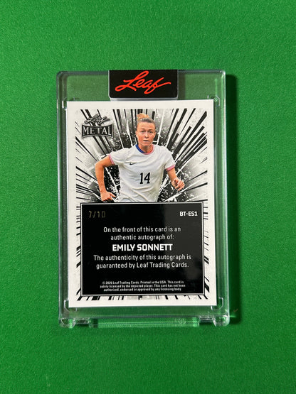 Emily Sonnett Autograph 7/10 USA Leaf Glory of the Game 2026 football card back