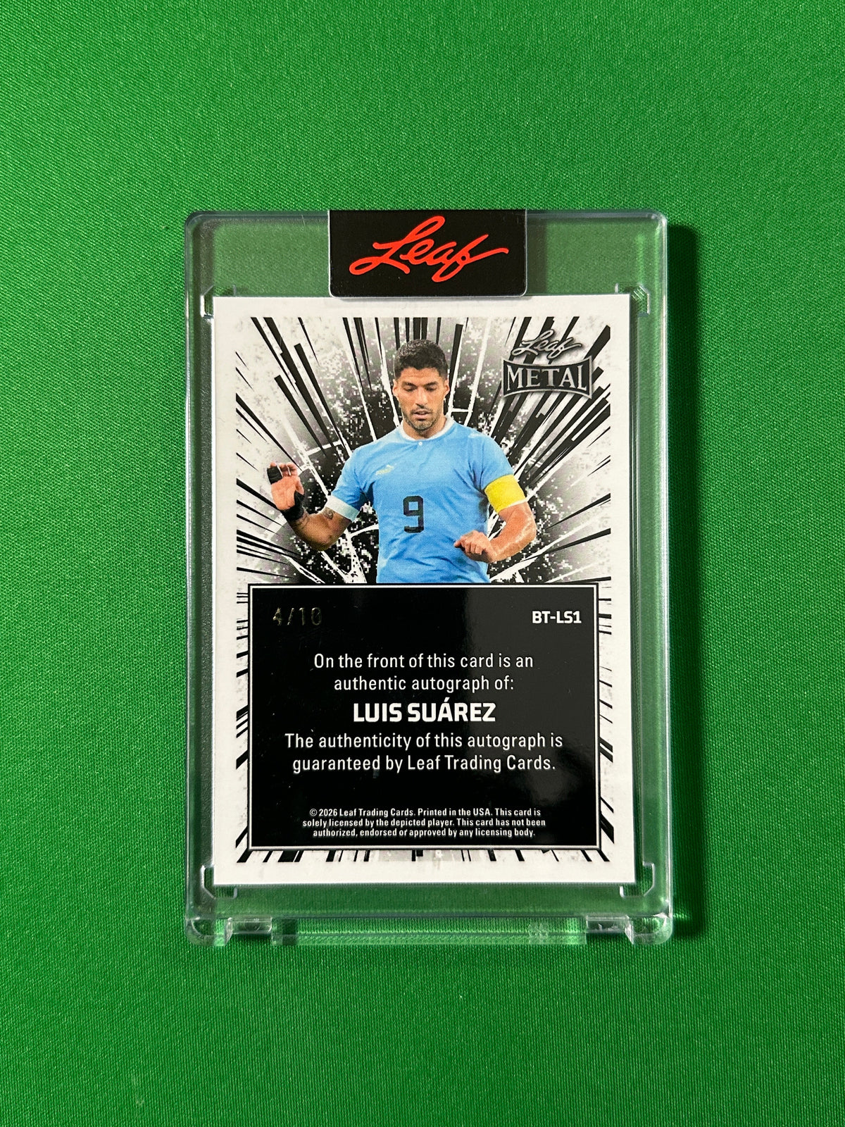 Luis Suárez Autograph 4/10 Uruguay Leaf Glory of the Game 2026 football card back