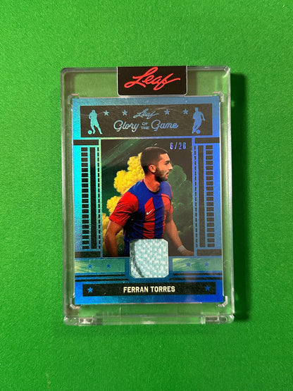 Ferran Torres Relic 6/20 FC Barcelona Leaf Glory of the Game 2026 football card Front