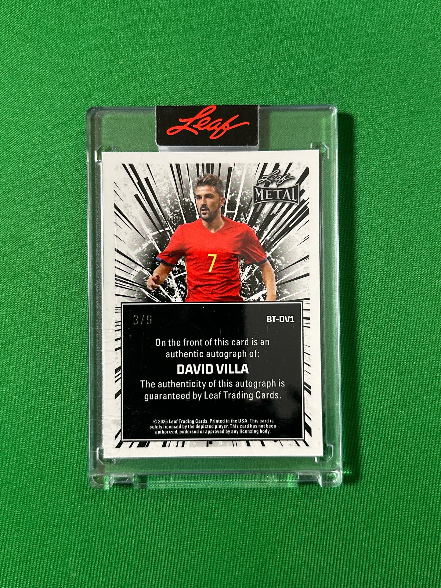 David Villa Autograph 3/9 Spain Leaf Glory of the Game 2026 football card back