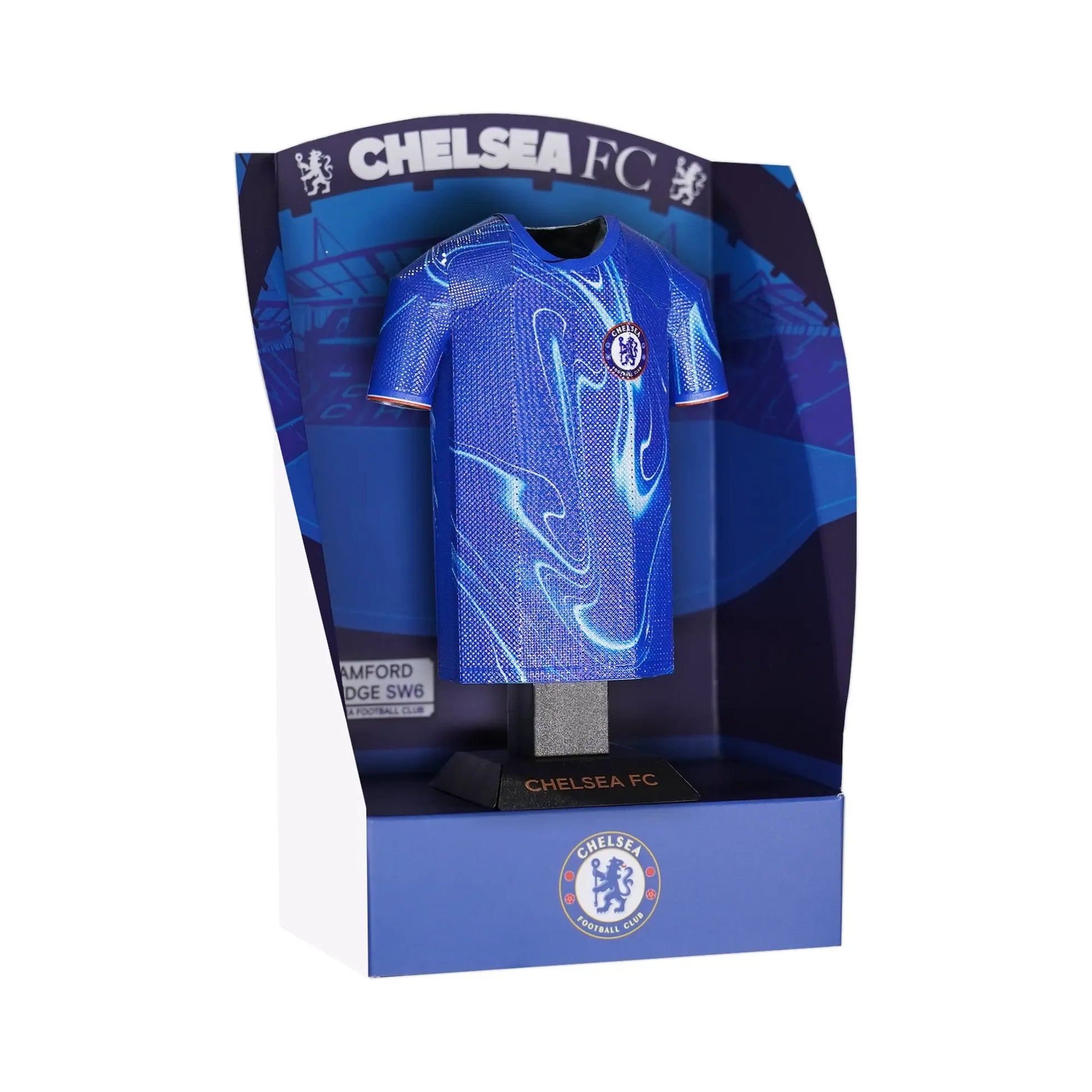 Chelsea 24/25 Home Shirt Collectible in Stamford Bridge display