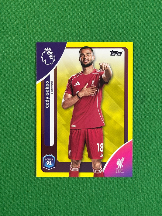Cody Gakpo Yellow Parallel Base - Topps Premier League 2026