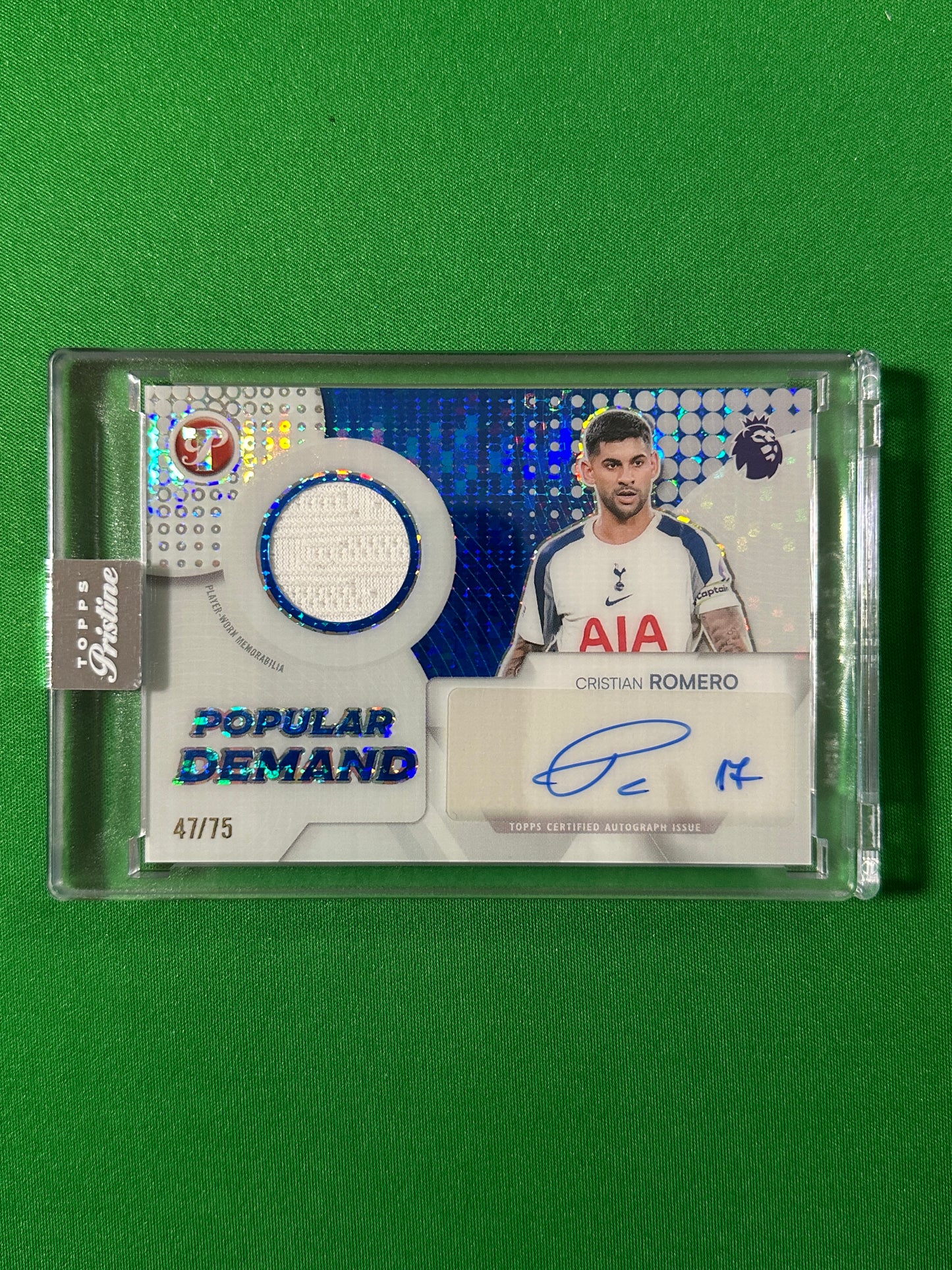 Cristian Romero Autograph Relic 47/75 Tottenham Hotspur Topps PL Pristine 2025/26 football card