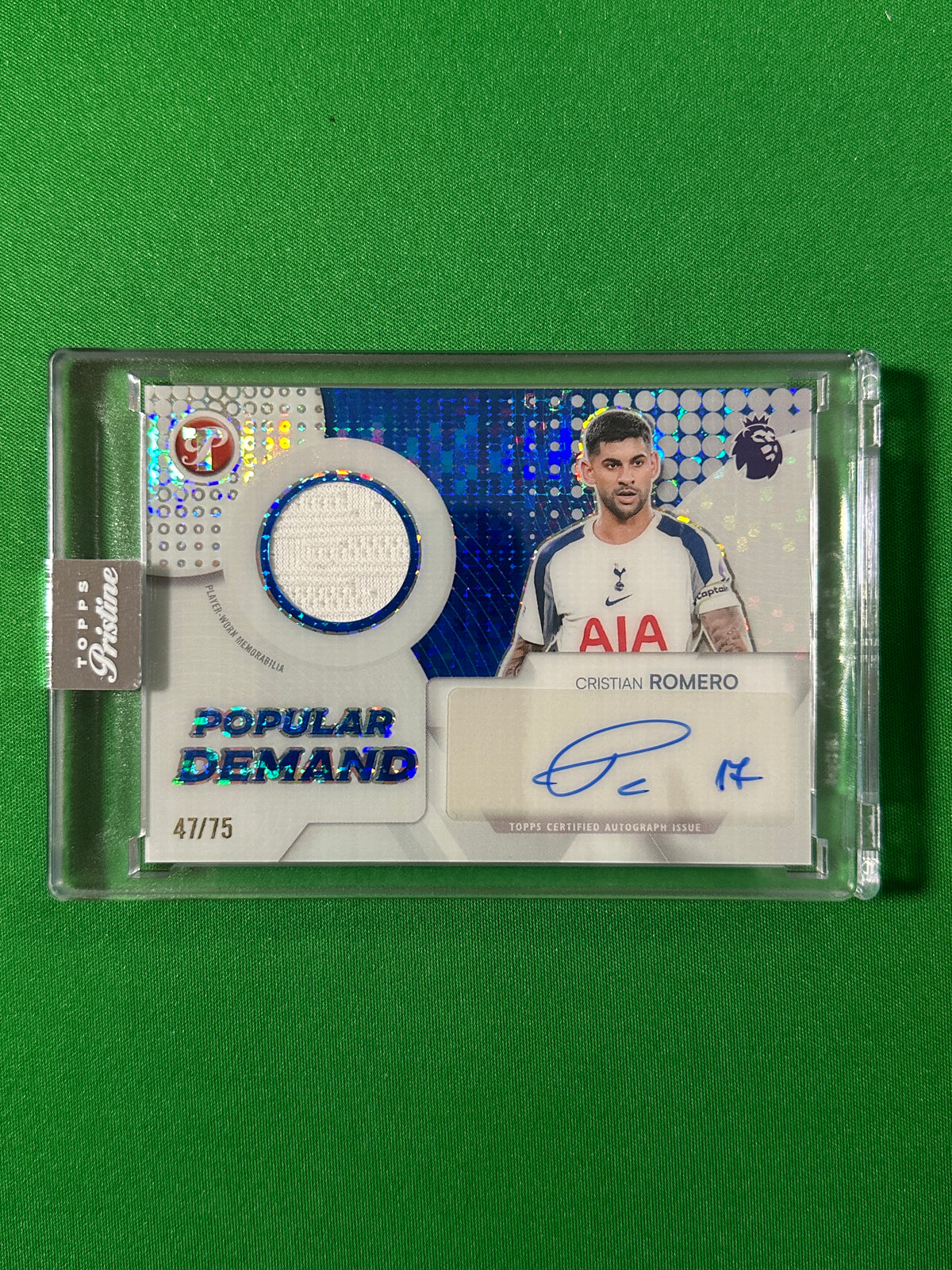 Cristian Romero Autograph Relic 47/75 Tottenham Hotspur Topps PL Pristine 2025/26 football card