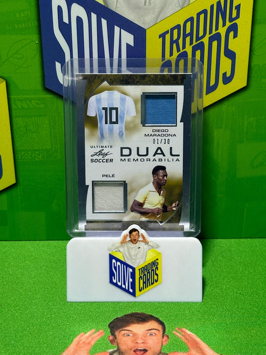 Diego-Maradona-Pele-Game-Used-Dual-Memorabilia-01-30-Leaf-Ultimate-Soccer-2022