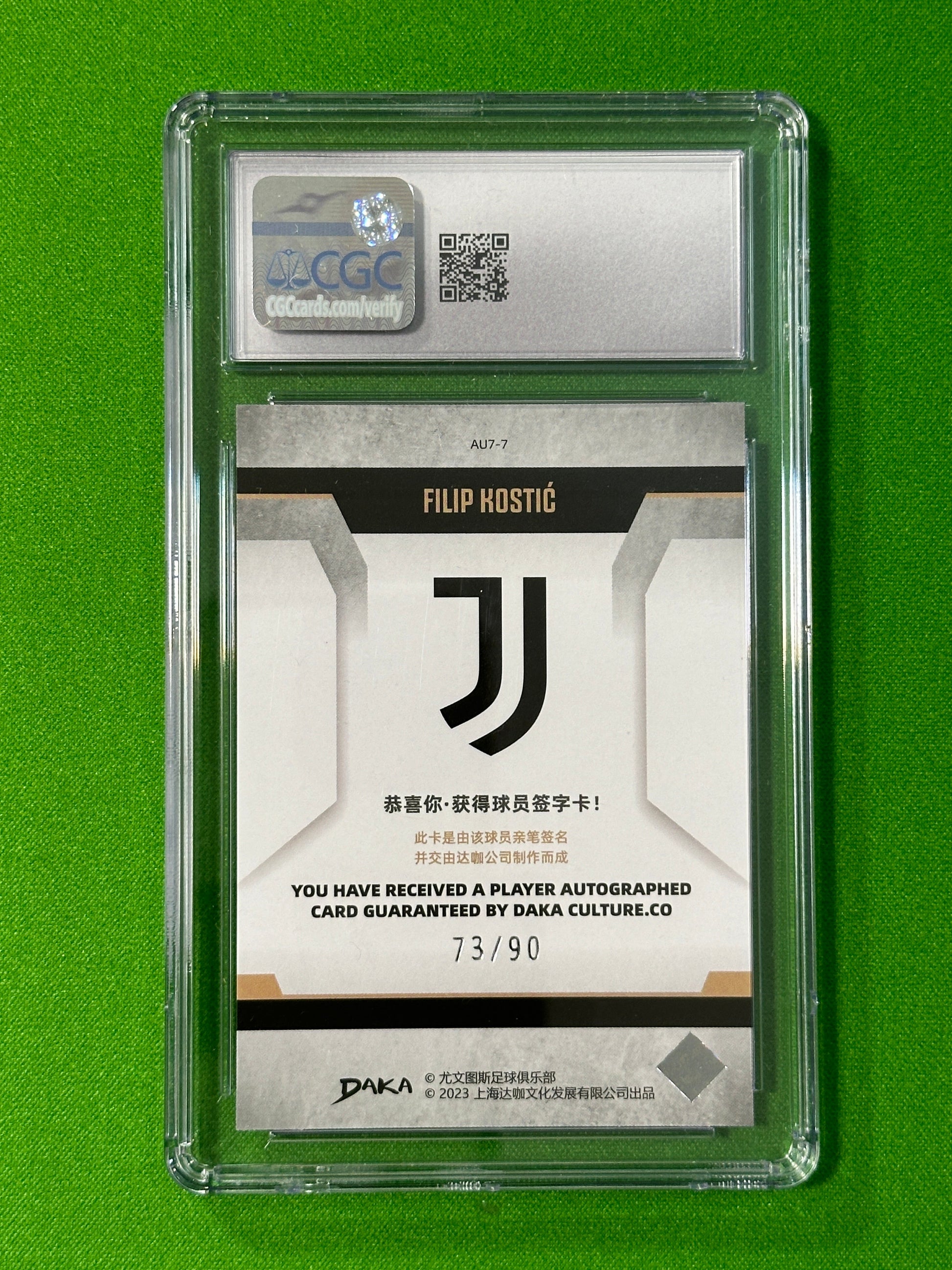 Filip Kostic On-Card Autograph 73/90 - DAKA Juventus 2023/24 - CGC Grade 10 Back