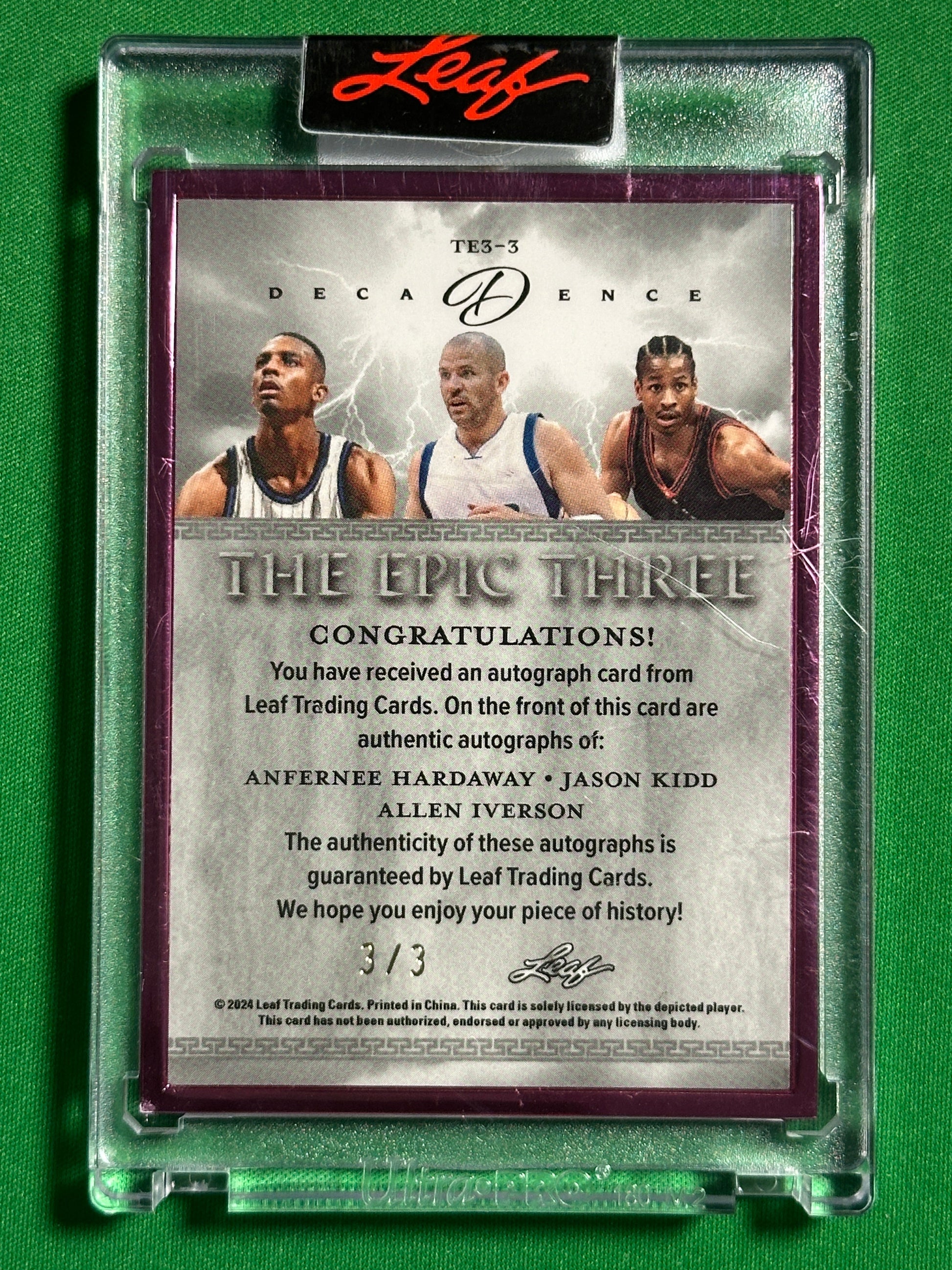 Hardaway, Kidd & Iverson Triple Autograph 3/3 - Leaf Decadence 2024 Back