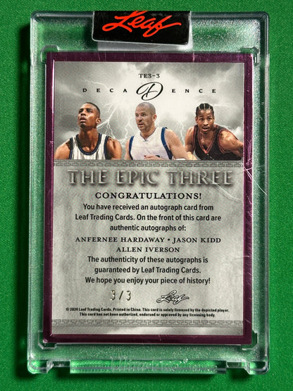 Hardaway, Kidd & Iverson Triple Autograph 3/3 - Leaf Decadence 2024 Back