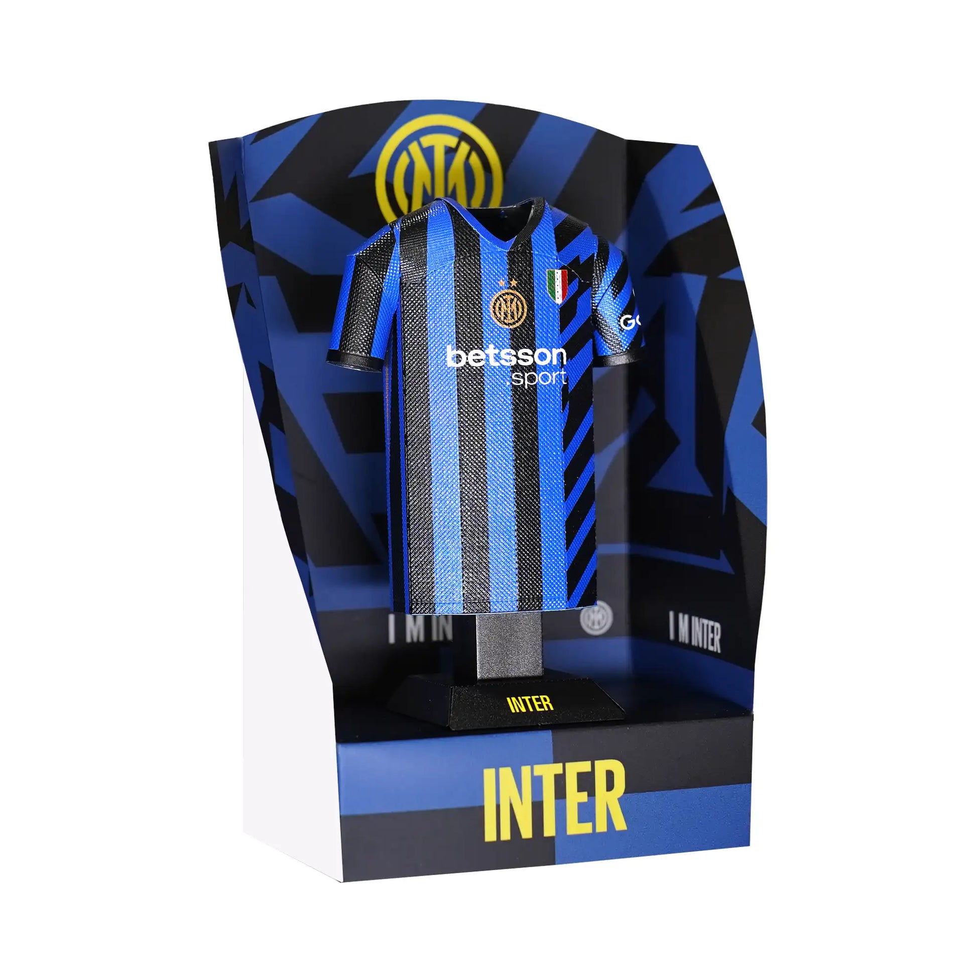 Inter 24/25 Home Jersey collectible, made from metal, on Inter display stand