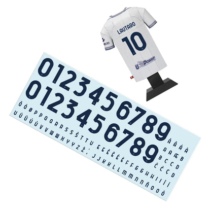 Inter 24/25 away jersey collectible with Lautaro 10 on the back and decal sheet with alphabet and numbers