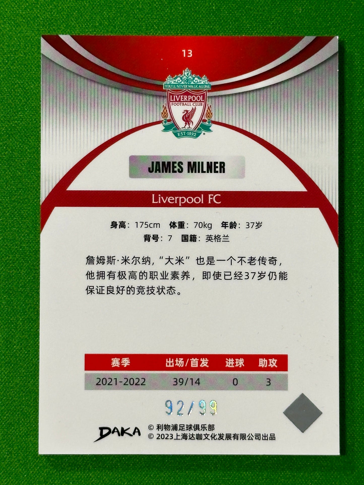 James Milner 92/99 - DAKA Liverpool Ineffable 2022/23 Back