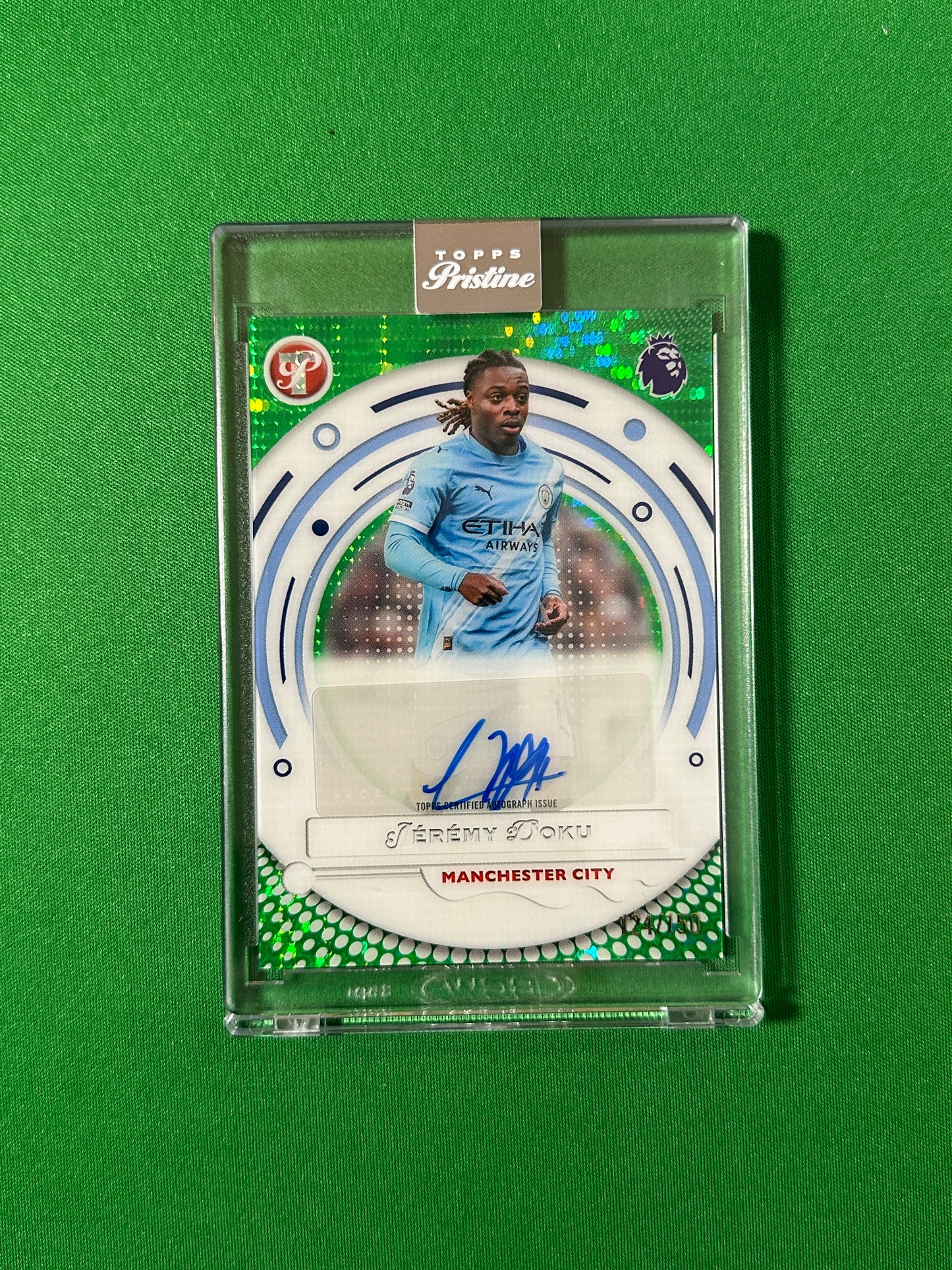 Jérémy Doku Autograph 124/150 Manchester City Topps PL Pristine 2025/26 football card