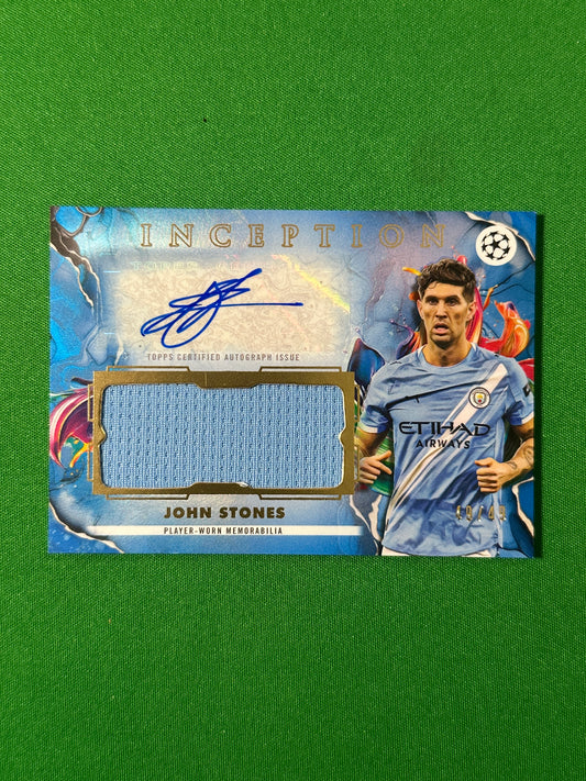 John Stones Autograph Relic 49/49 Manchester City Topps PL Inception 2025/26 football card