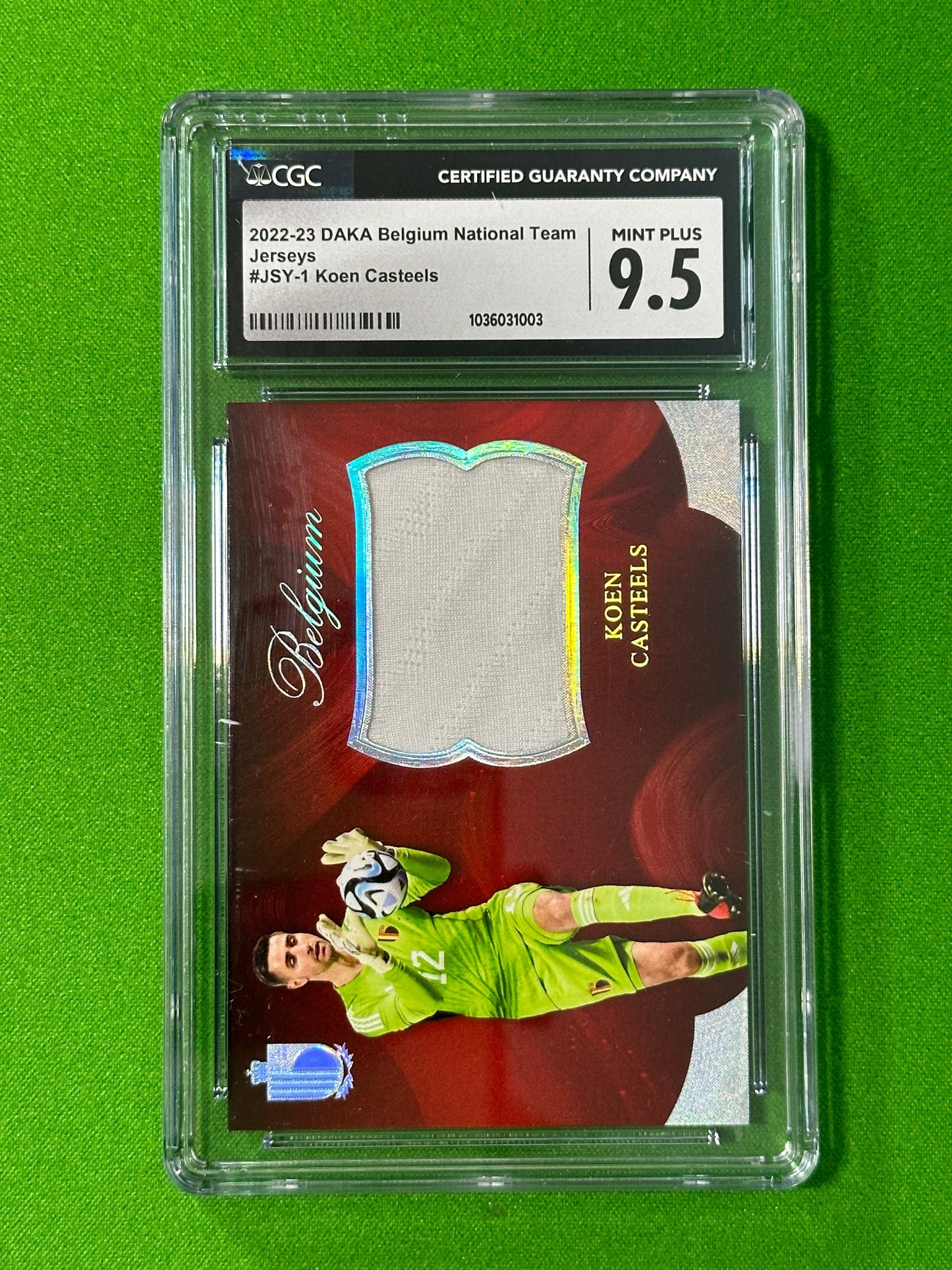 Koen Casteels Player Worn Jersey Patch 03/85 - DAKA Belgium 2022/23 - CGC Grade 9.5 Front