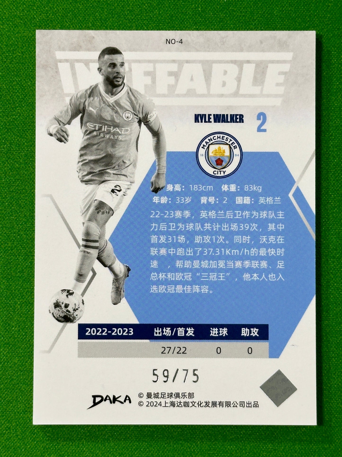 Kyle Walker 59/75 - DAKA Manchester City Ineffable 2023/24 Back