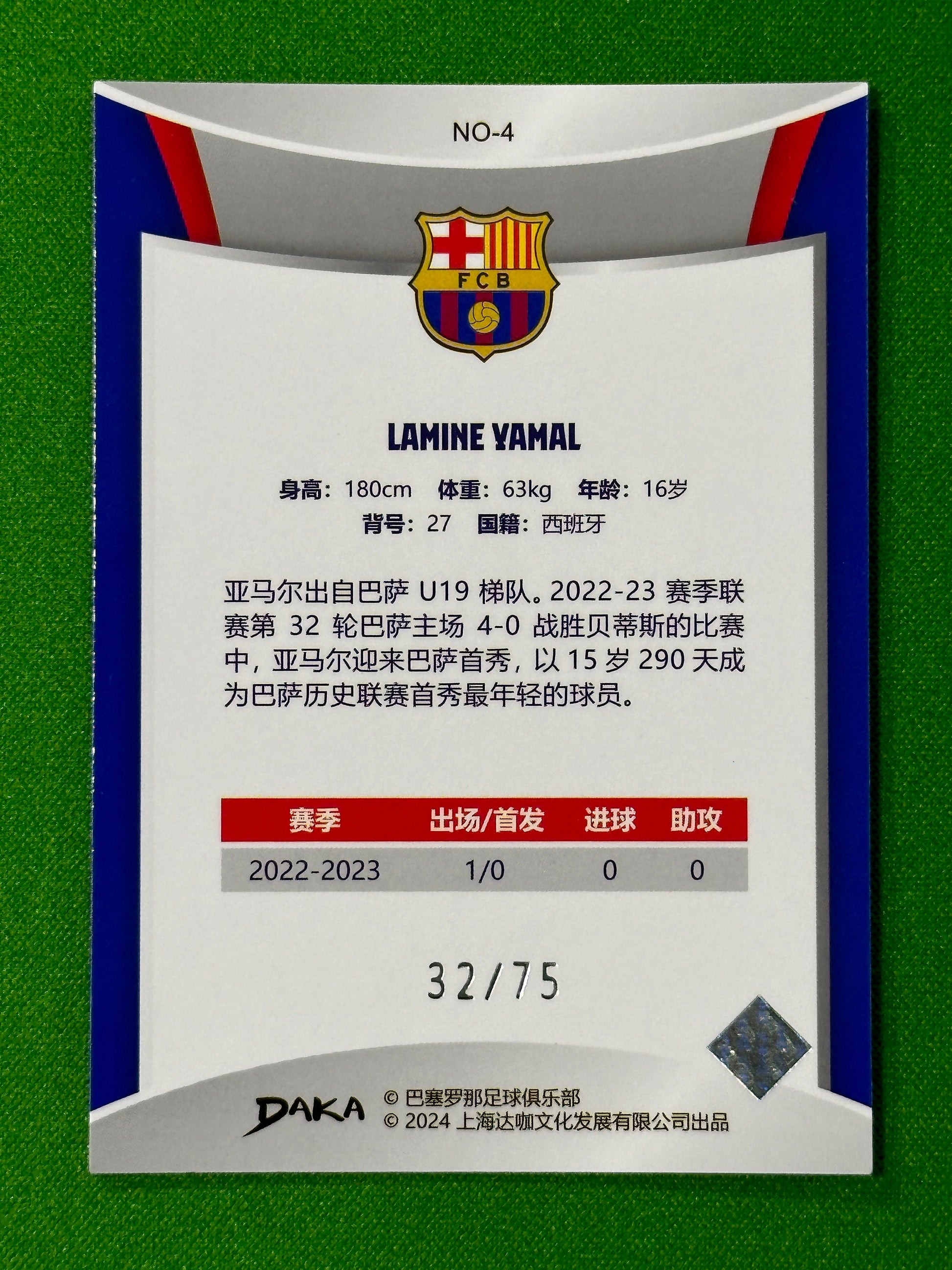 Lamine Yamal 32/75 - DAKA Barcelona One & Two 2023/24 Back