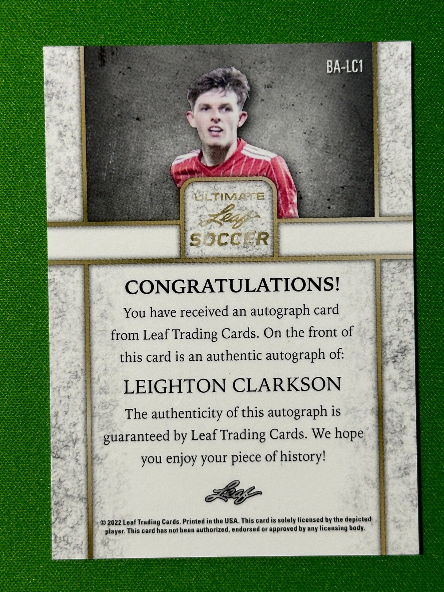 Leighton-Clarkson-Autograph-1-7-Rookie-Leaf-Ultimate-Soccer-20223
