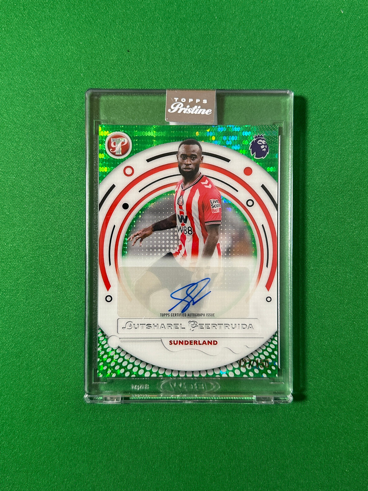 Lutsharel Geertruida Autograph 127/150 Sunderland Topps PL Pristine 2025/26 football card
