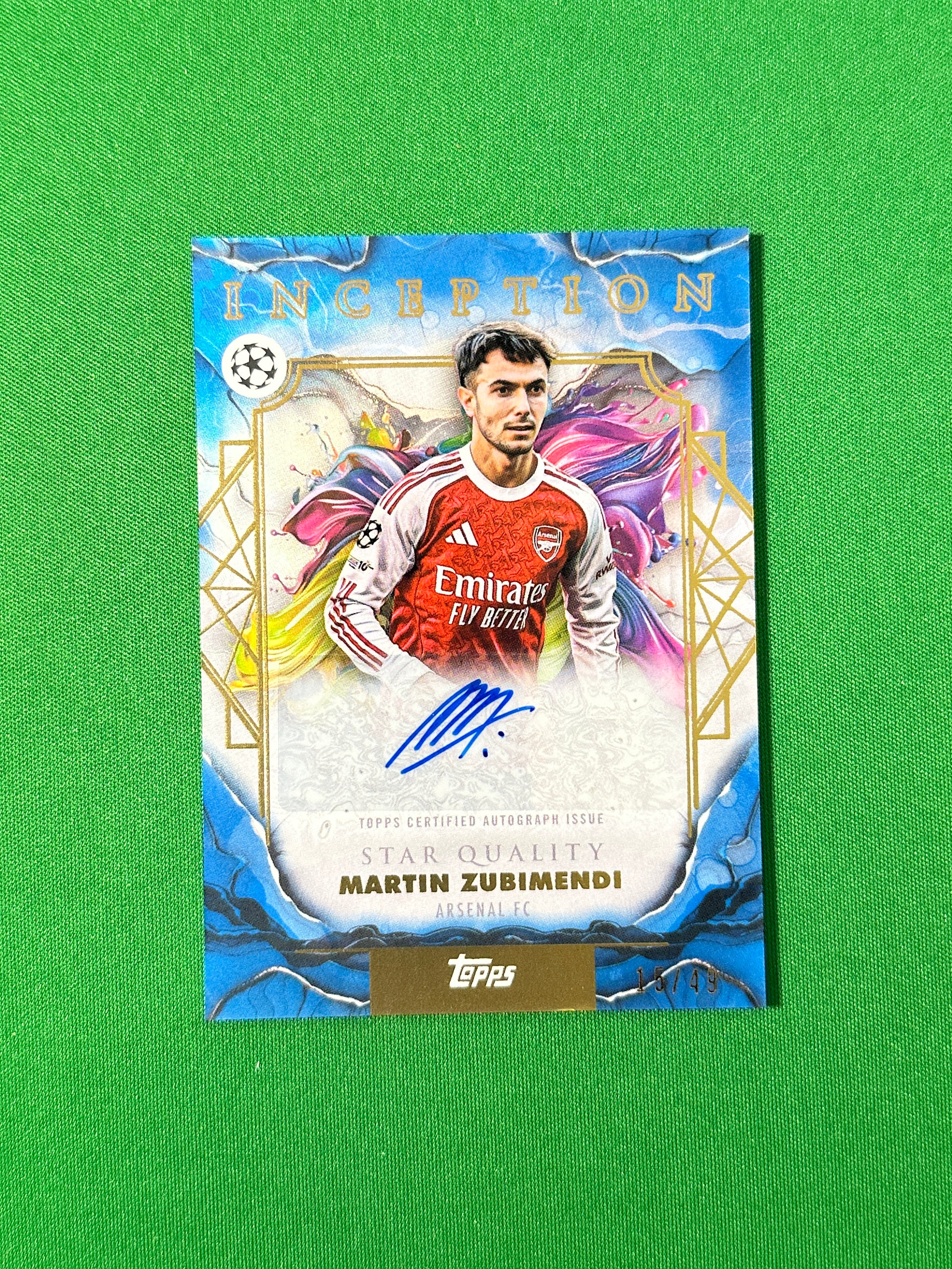 Martin Zubimendi Autograph 15/49 Arsenal FC Topps PL Inception 2025/26 football card