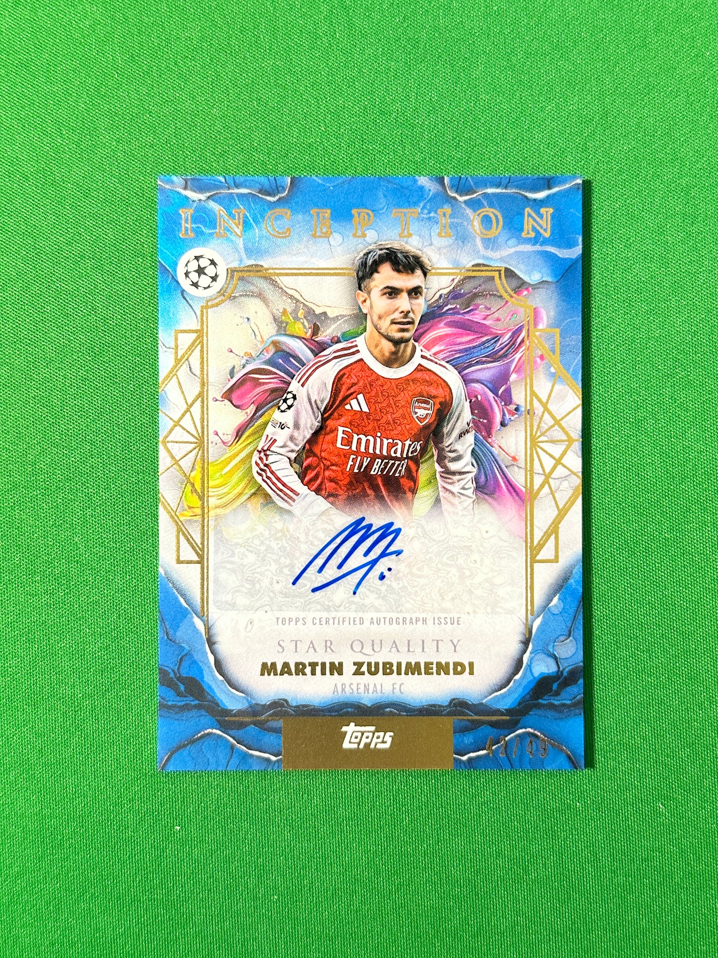 Martin Zubimendi Autograph 42/49 Arsenal FC Topps PL Inception 2025/26 football card