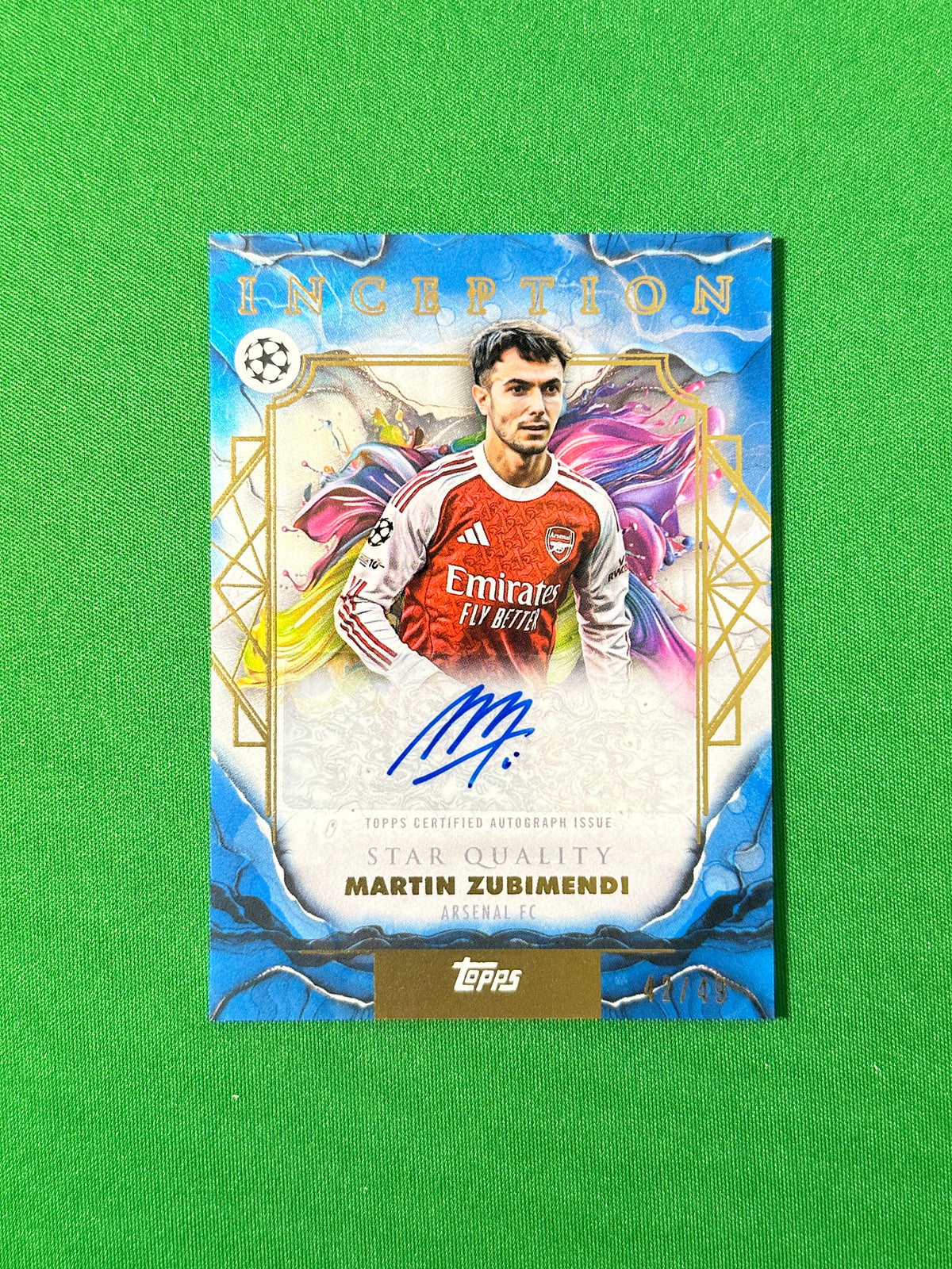 Martin Zubimendi Autograph 42/49 Arsenal FC Topps PL Inception 2025/26 football card