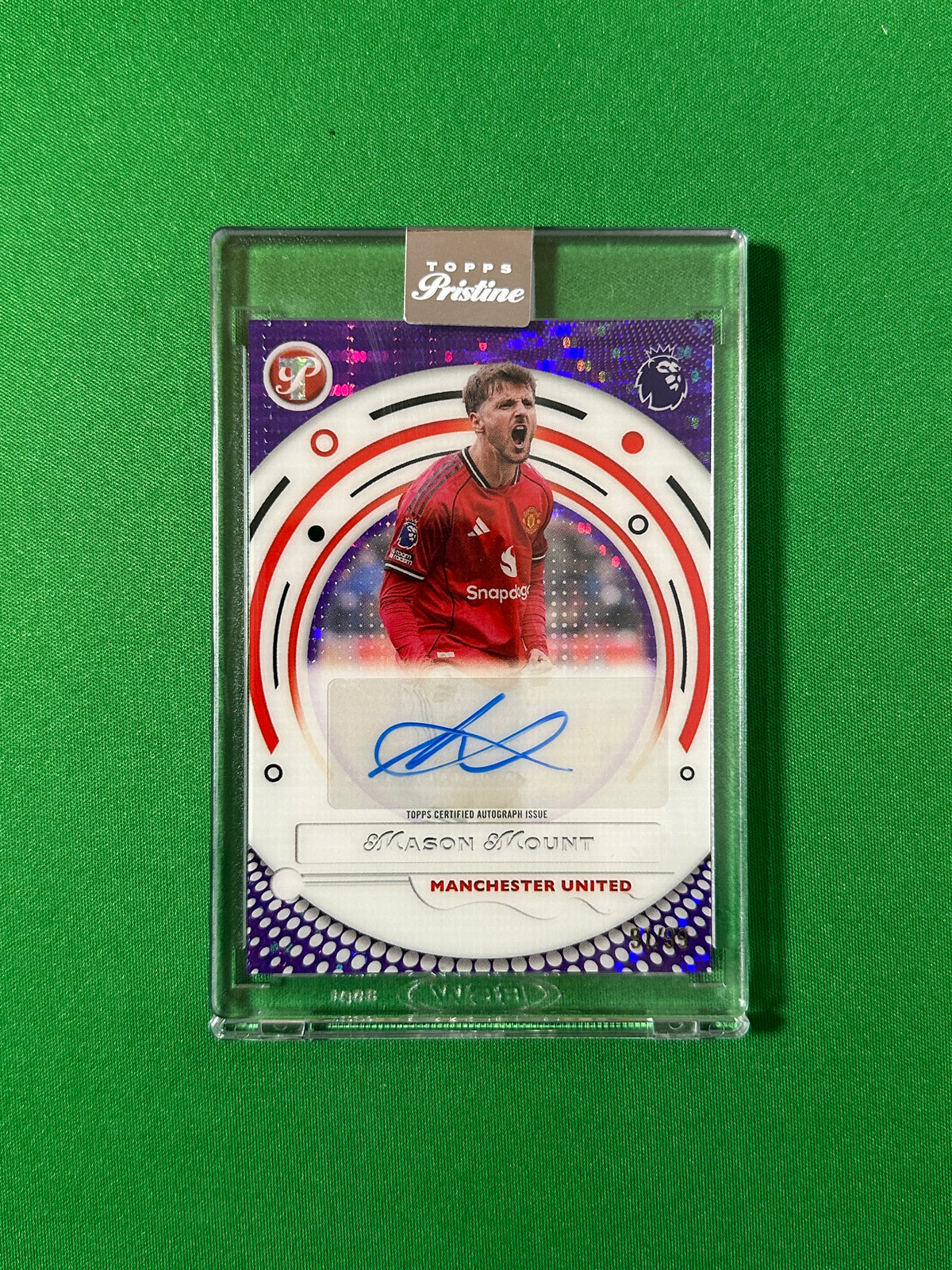 Mason Mount Autograph 91/99 Manchester United Topps PL Pristine 2025/26 football card
