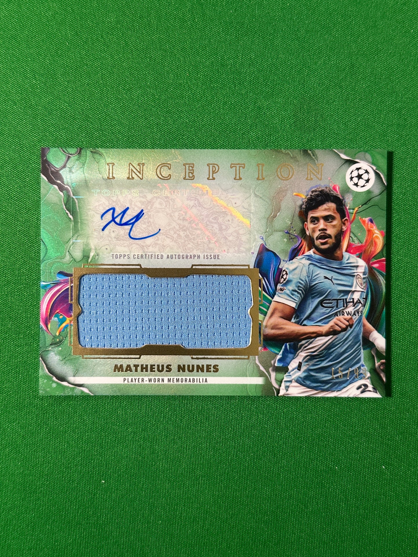 Matheus Nunes Autograph Relic 15/99 Manchester City Topps PL Inception 2025/26 football card