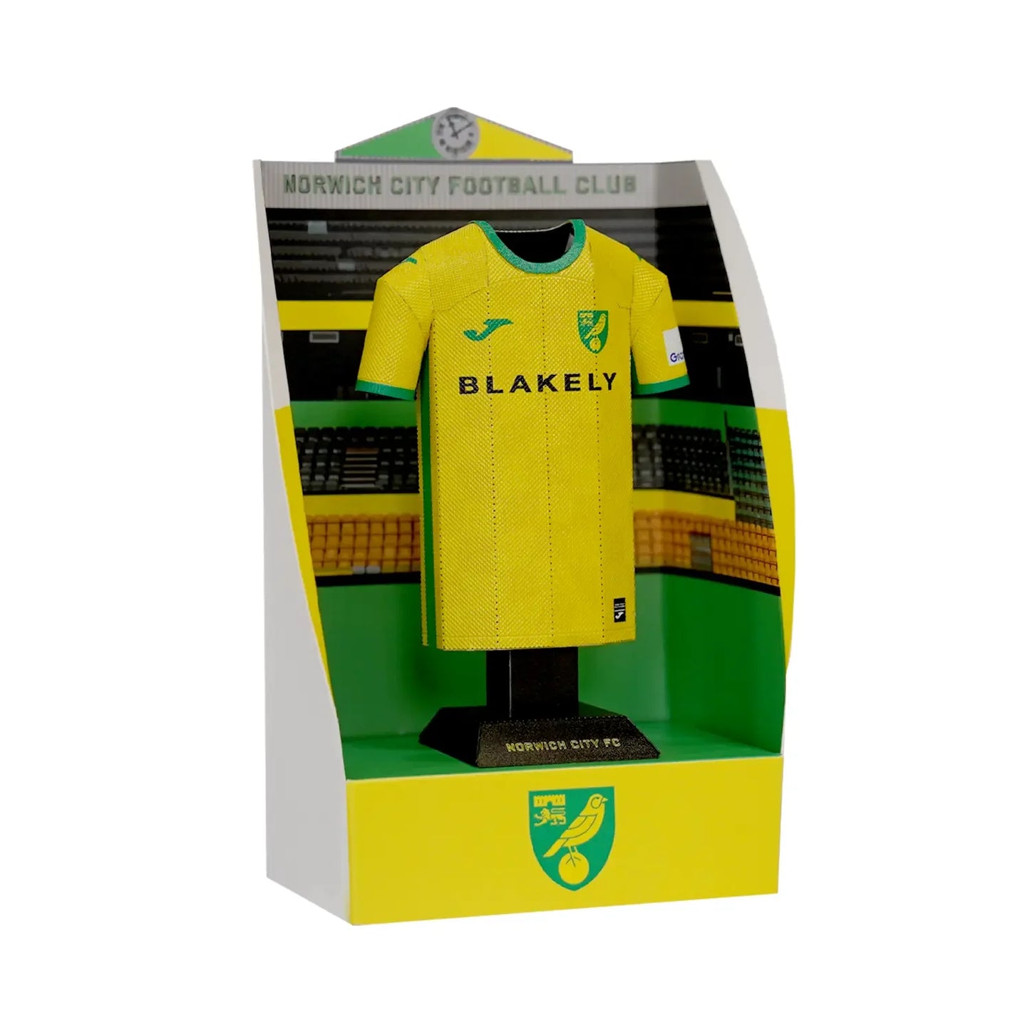 NCFC home shirt in carrow road display