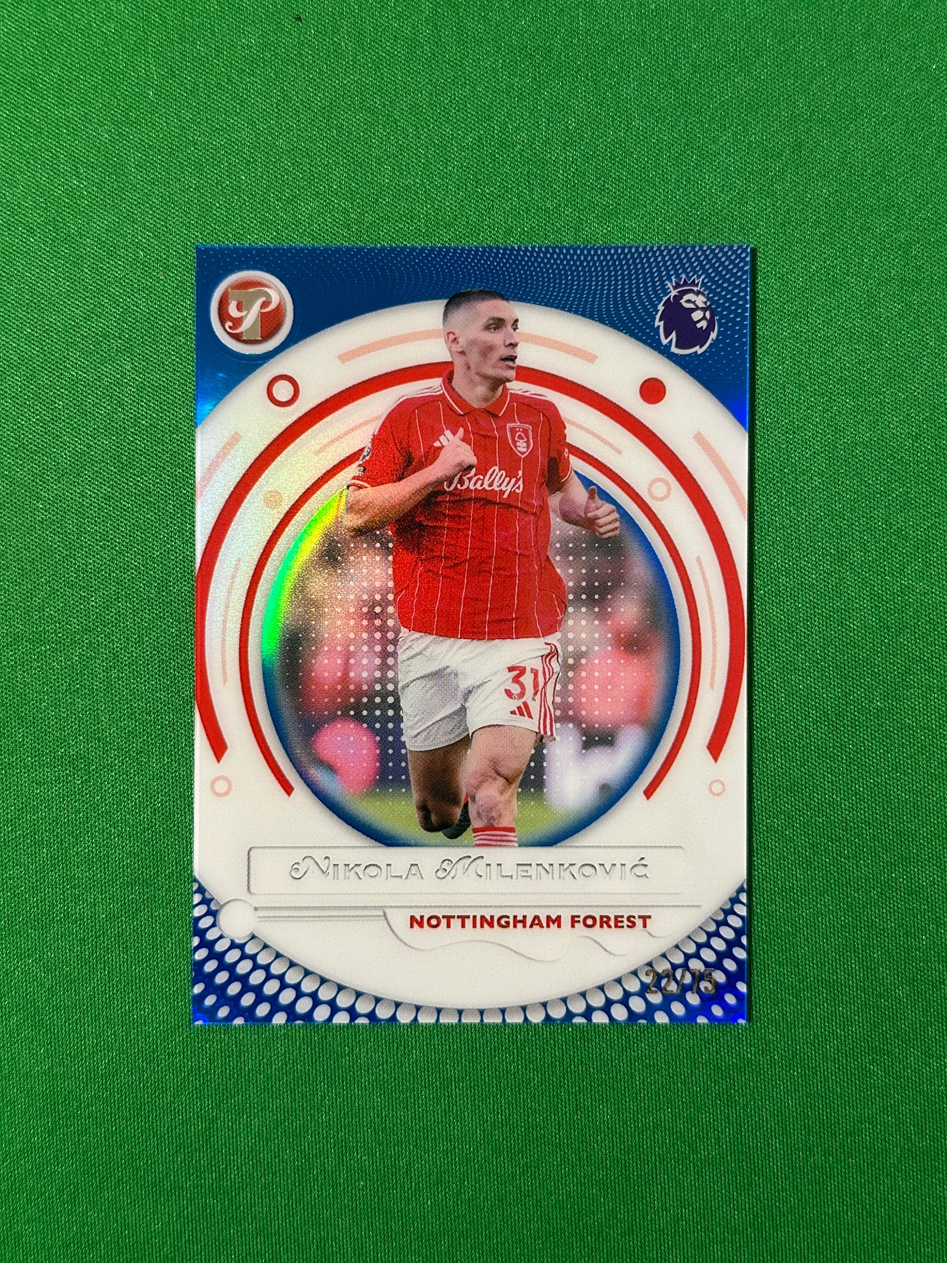 Nikola Milenković Blue Parallel 22/75 Nottingham Forest Topps PL Pristine 2025/26 football card