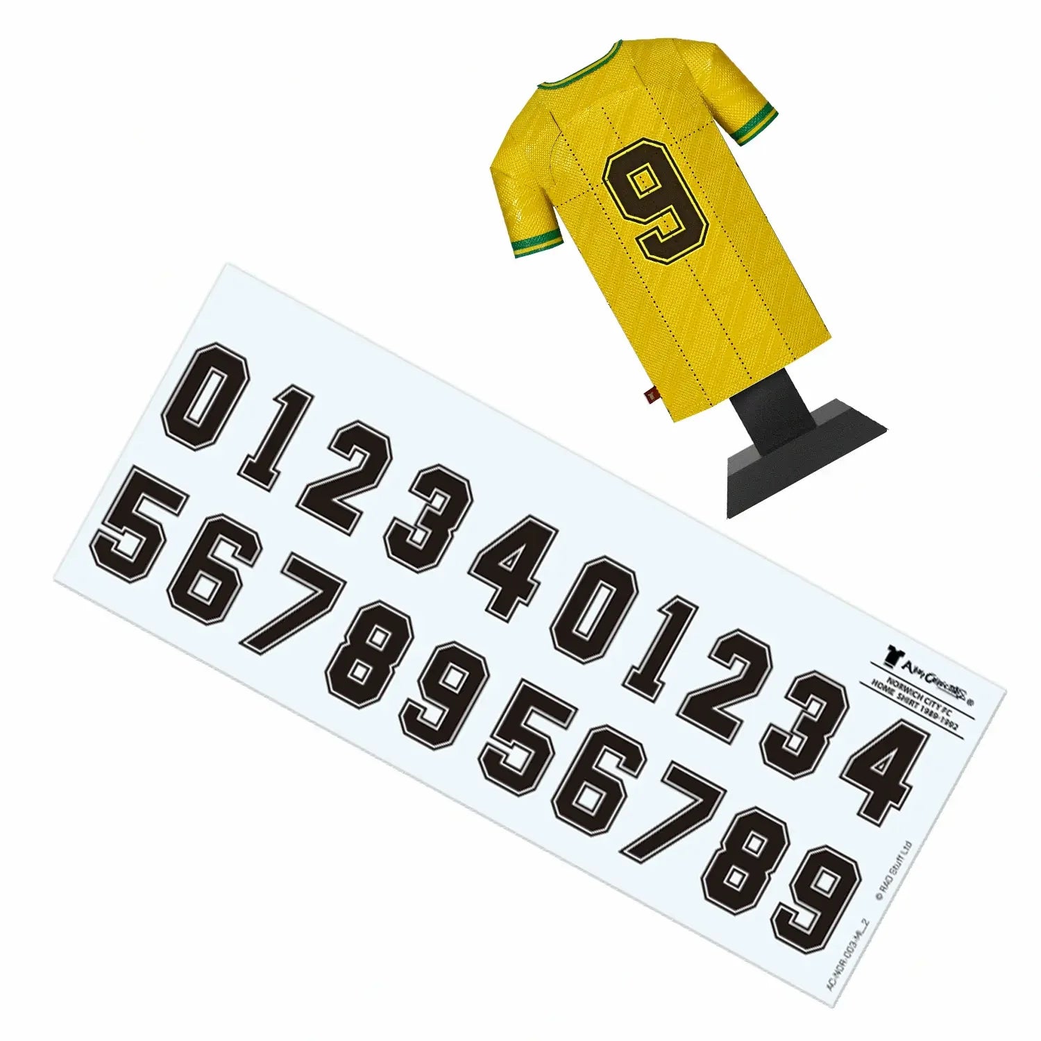 Norwich City 1989 retro home shirt collectible with decal sheet