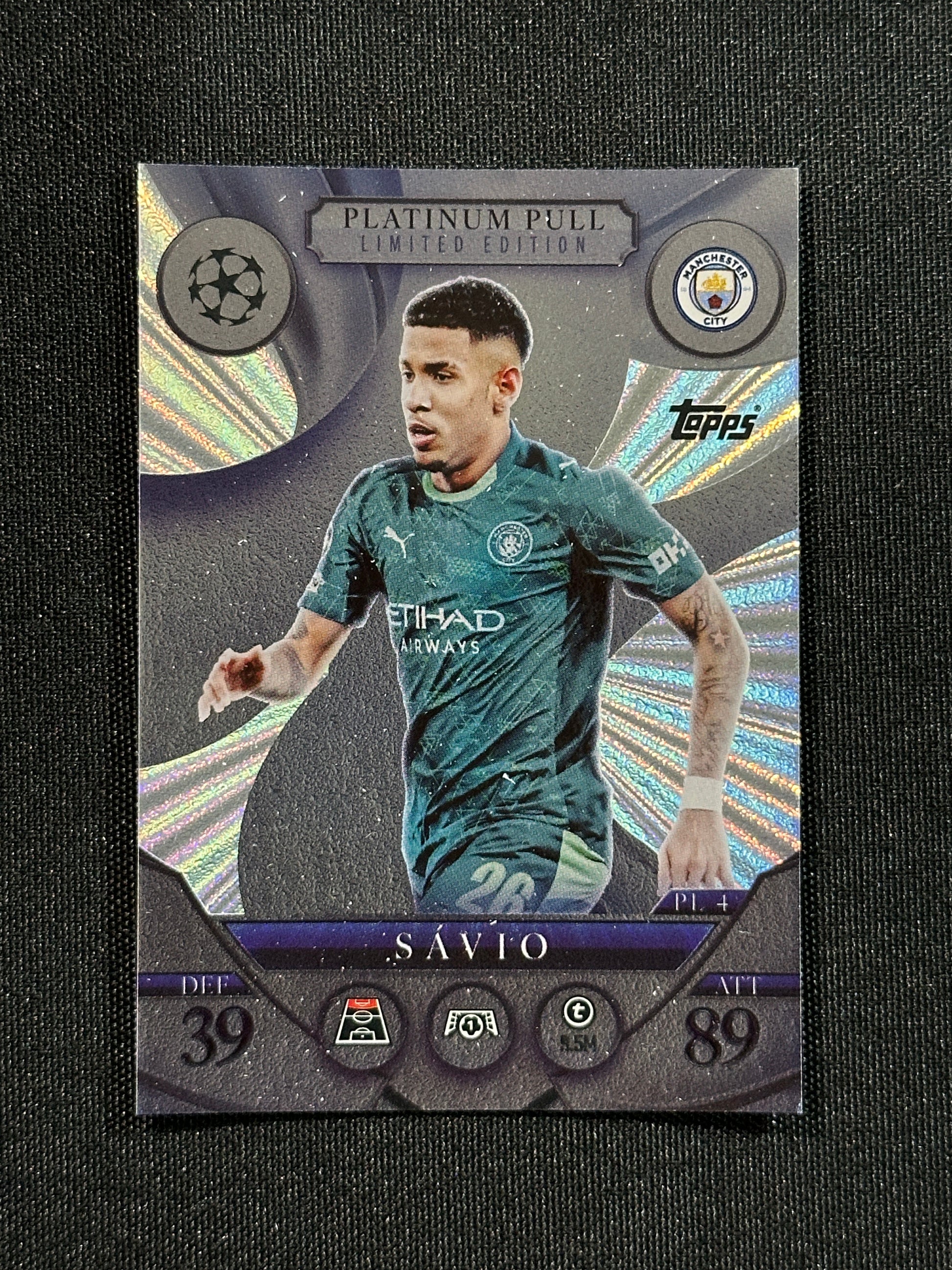 PL 4 Sávio Manchester City Platinum Pull - Topps Match Attax 2025/26