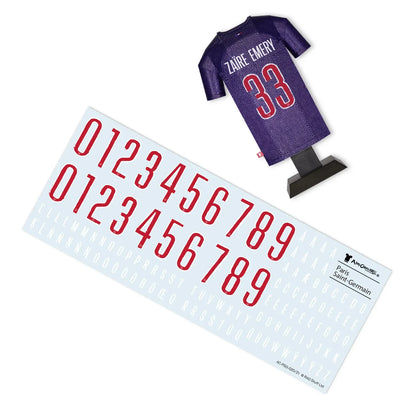 PSG 24/25 Home Shirt collectible with Zaire Emery on the back and letter and number decal sheet for personalisation