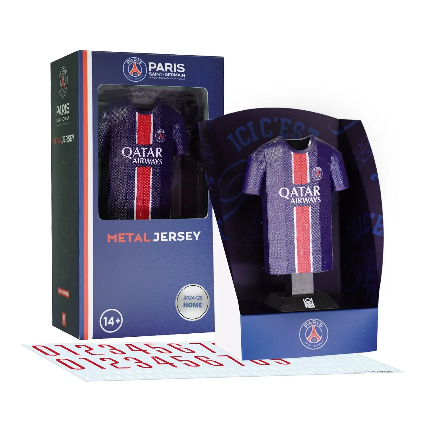 PSG 24/25 Home Shirt collectible with packaging and decal sheet