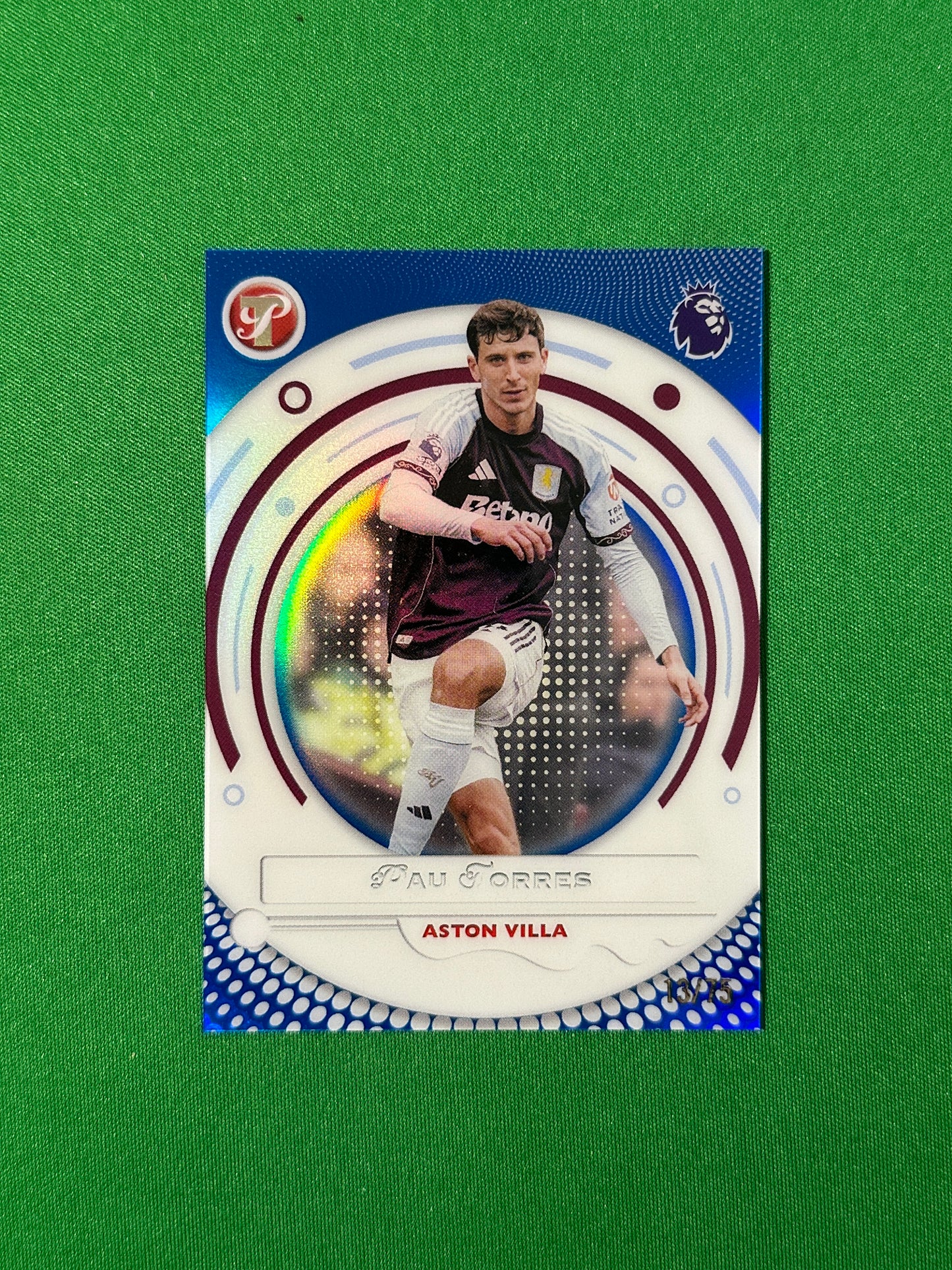 Pau Torres Blue Parallel 13/75 Aston Villa Topps PL Pristine 2025/26 football card