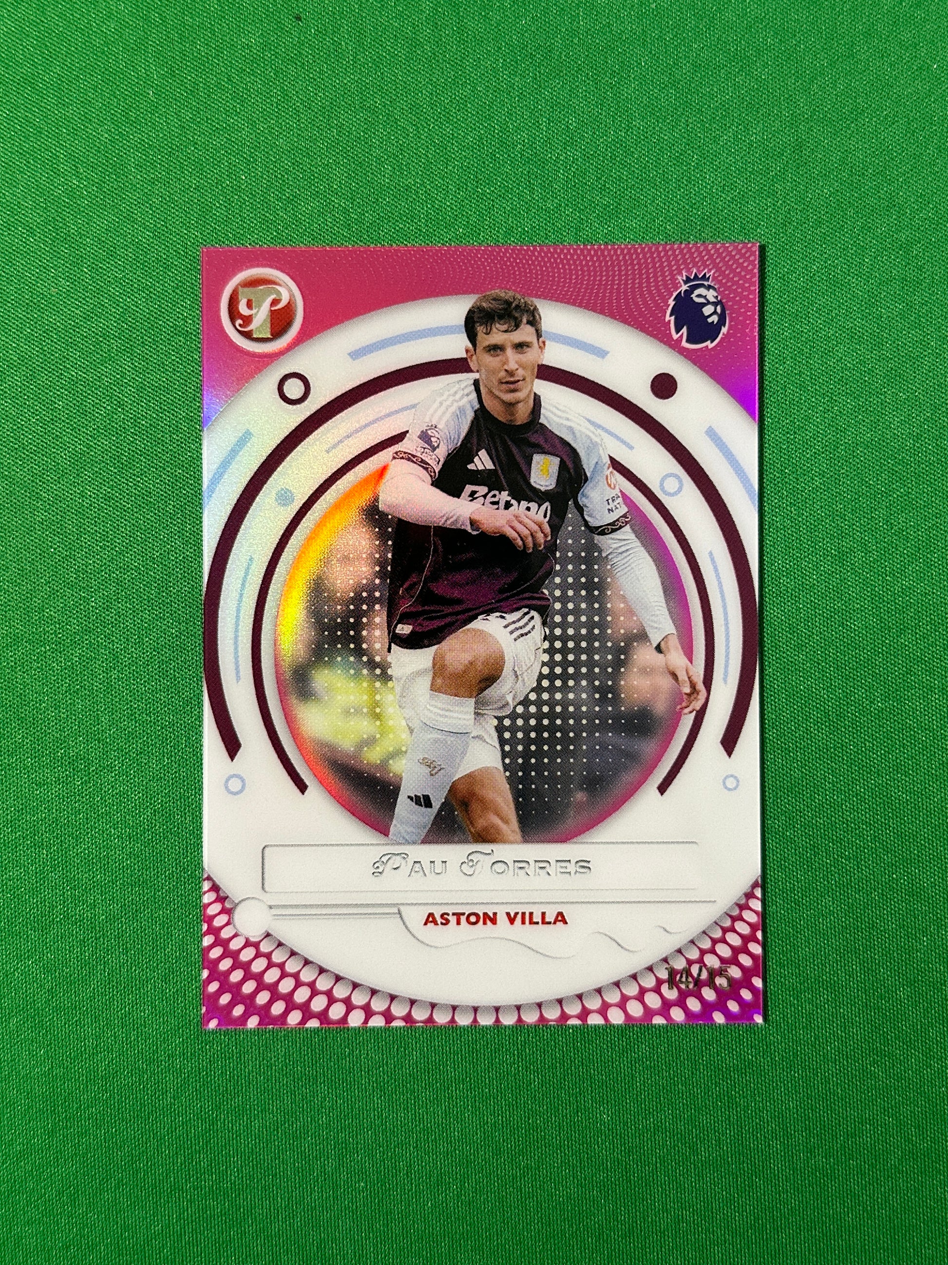 Pau Torres Pink Parallel 14/15 Aston Villa Topps PL Pristine 2025/26 football card
