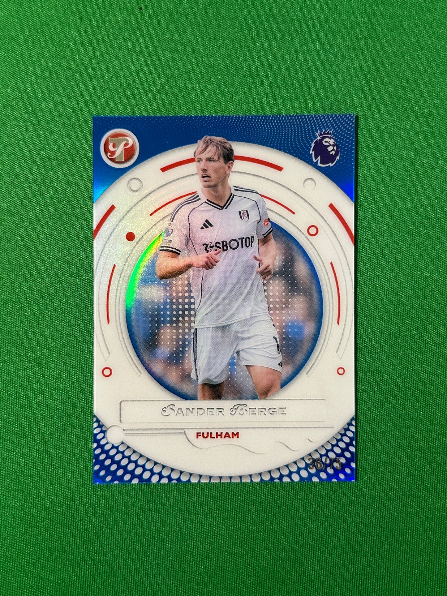 Sander Berge Blue Parallel 36/75 Fulham Topps PL Pristine 2025/26 football card