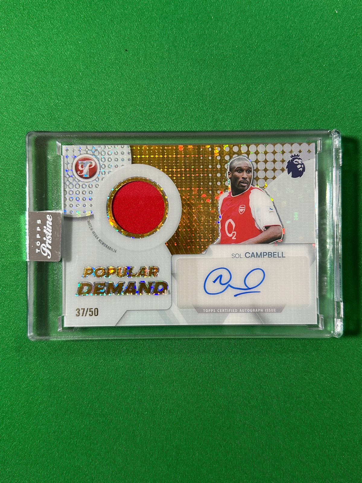 Sol Campbell Autograph Relic 37/50 Arsenal Topps PL Pristine 2025/26 football card