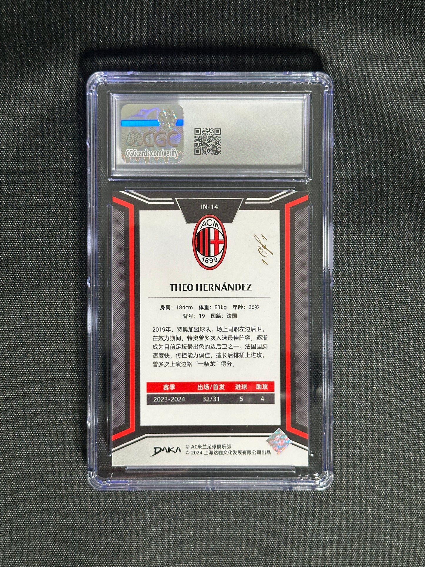 Theo Hernandez Numbered Parallel 1/1 - DAKA AC Milan 2023/24